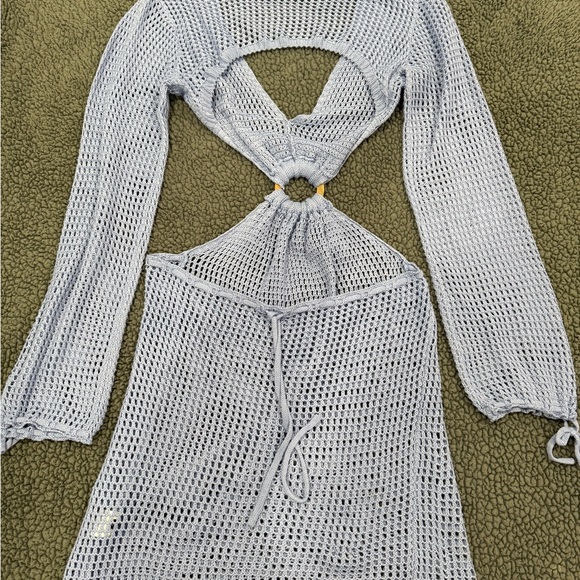 Swim suit cover up knit, Light Blue, Cutout Dress - Picture 4 of 8